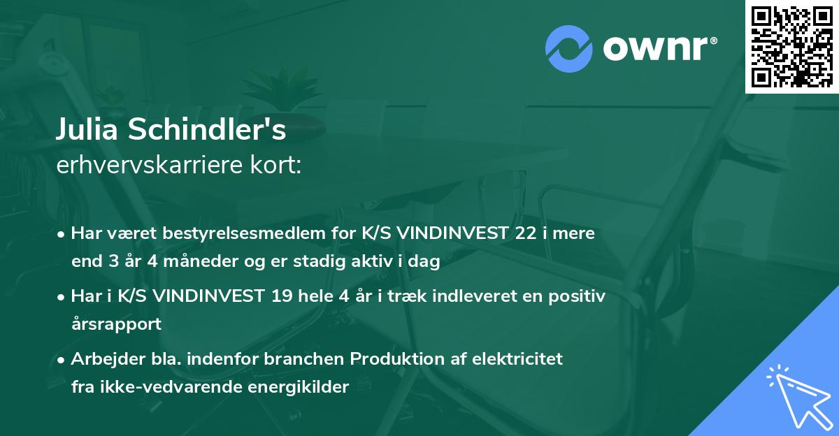 Julia Schindler's erhvervskarriere kort