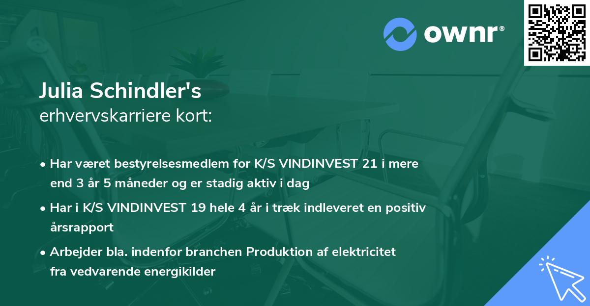Julia Schindler's erhvervskarriere kort