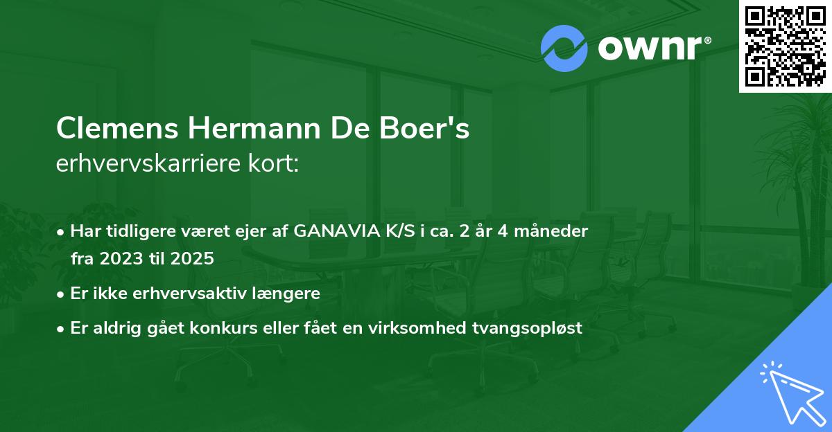 Clemens Hermann De Boer's erhvervskarriere kort