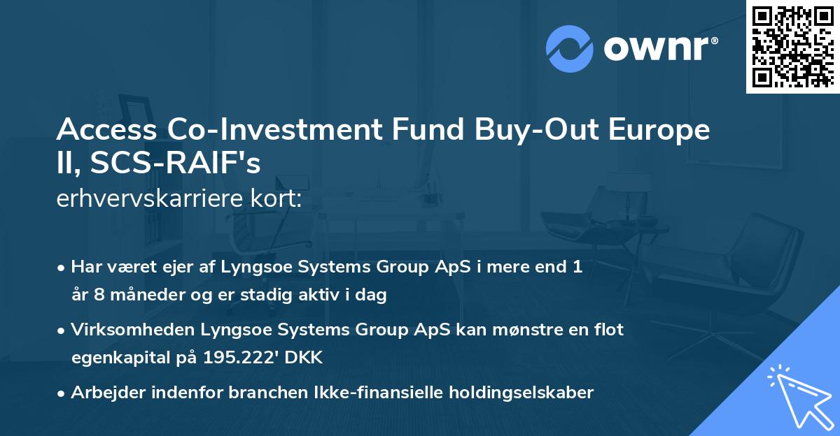 Access Co-Investment Fund Buy-Out Europe II, SCS-RAIF's erhvervskarriere kort