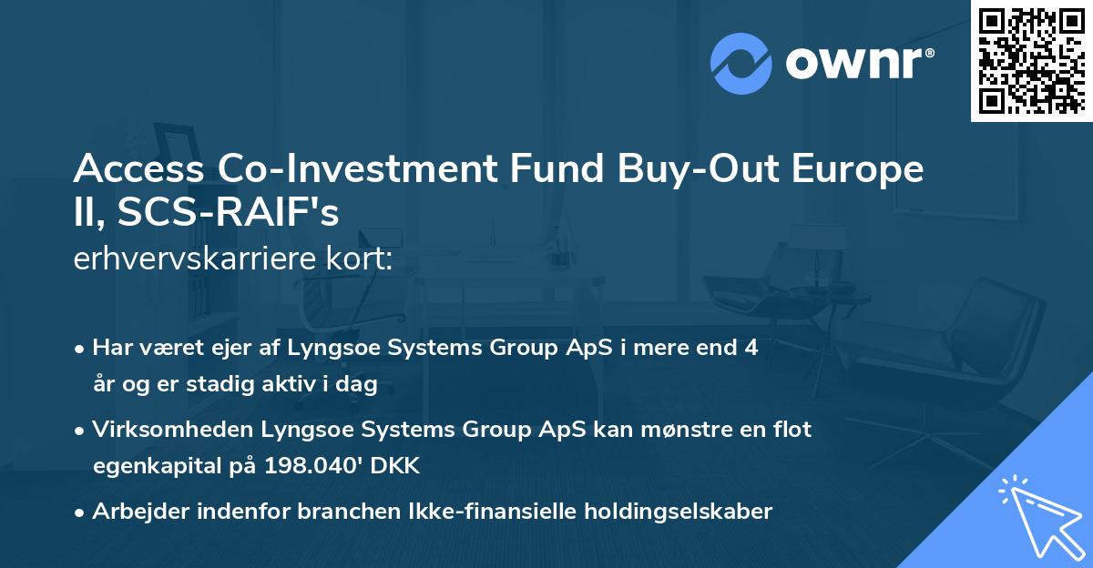 Access Co-Investment Fund Buy-Out Europe II, SCS-RAIF's erhvervskarriere kort