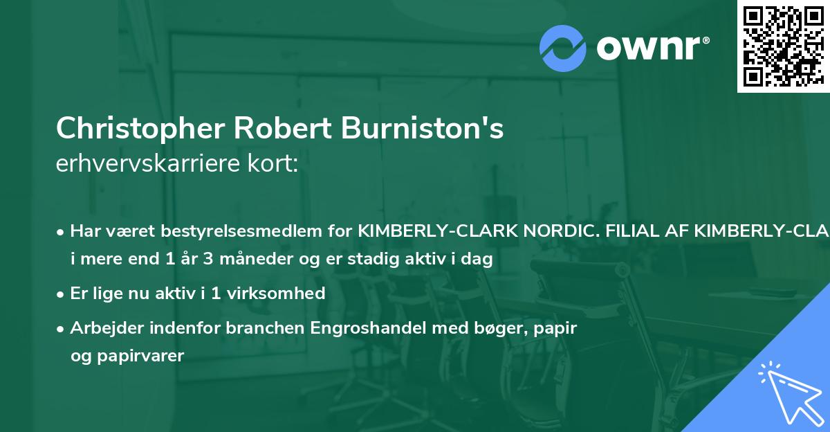 Christopher Robert Burniston's erhvervskarriere kort