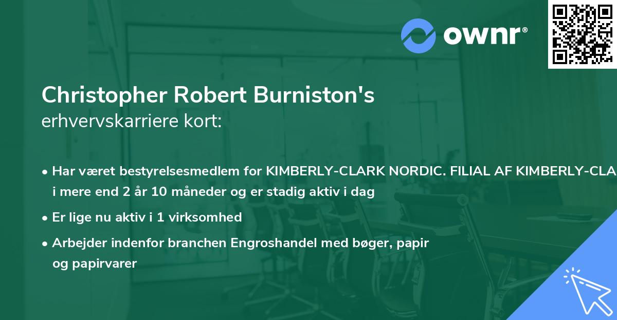 Christopher Robert Burniston's erhvervskarriere kort