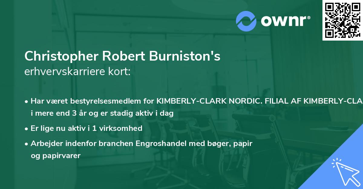 Christopher Robert Burniston's erhvervskarriere kort
