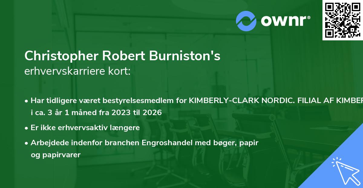 Christopher Robert Burniston's erhvervskarriere kort