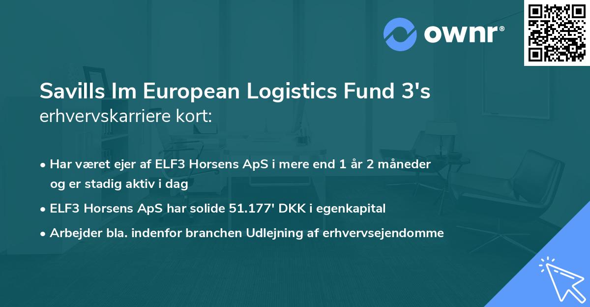 Savills Im European Logistics Fund 3's erhvervskarriere kort