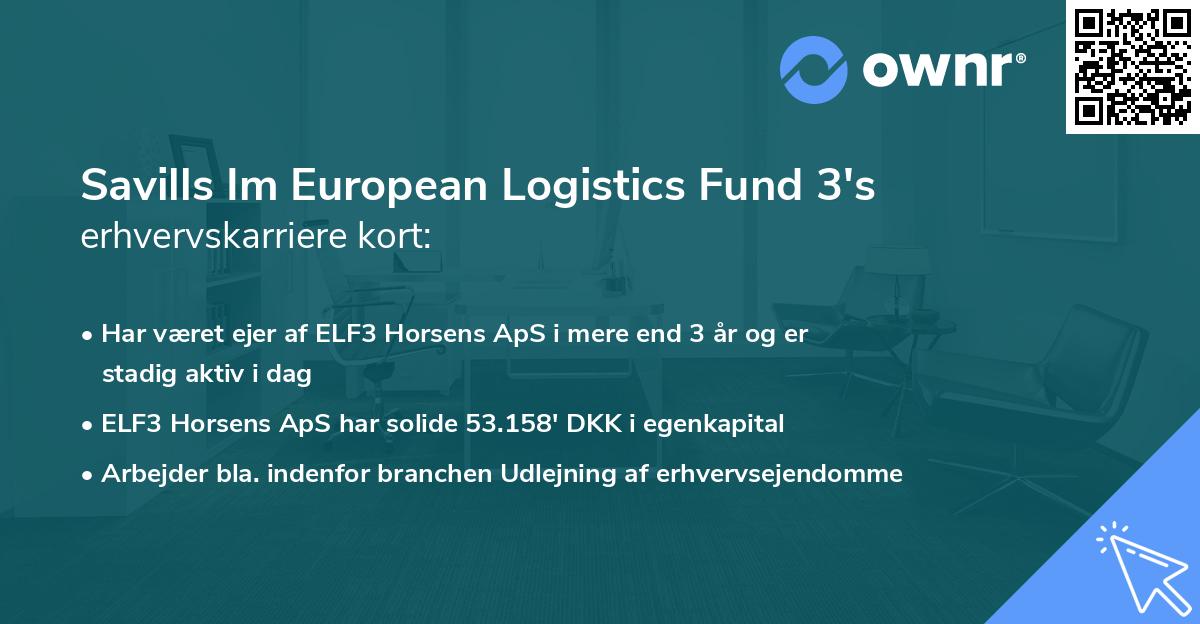 Savills Im European Logistics Fund 3's erhvervskarriere kort