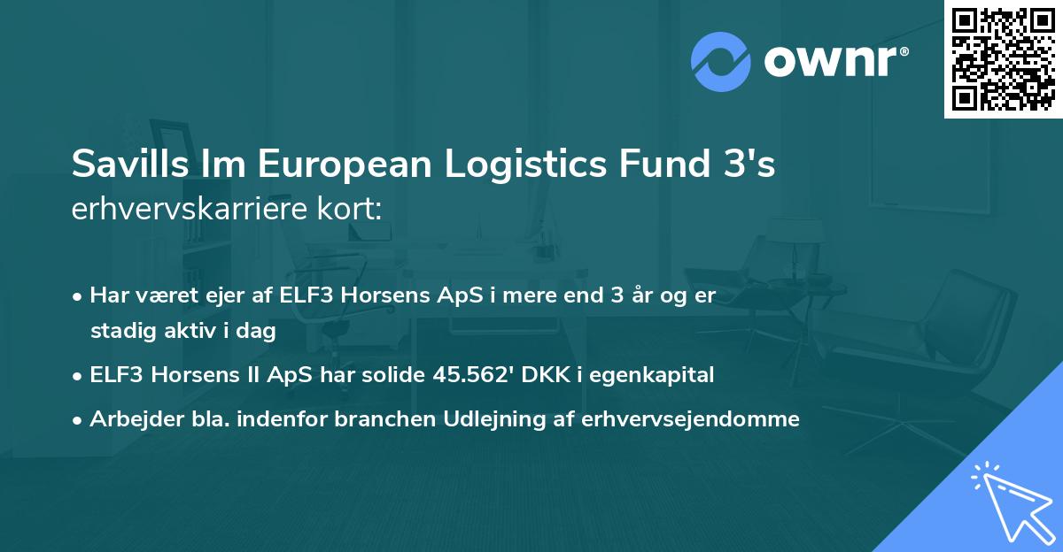 Savills Im European Logistics Fund 3's erhvervskarriere kort