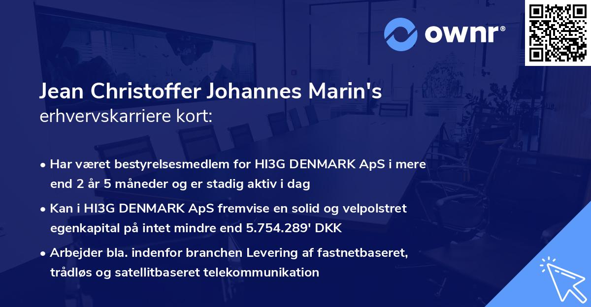 Jean Christoffer Johannes Marin's erhvervskarriere kort