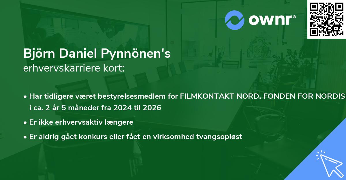 Björn Daniel Pynnönen's erhvervskarriere kort