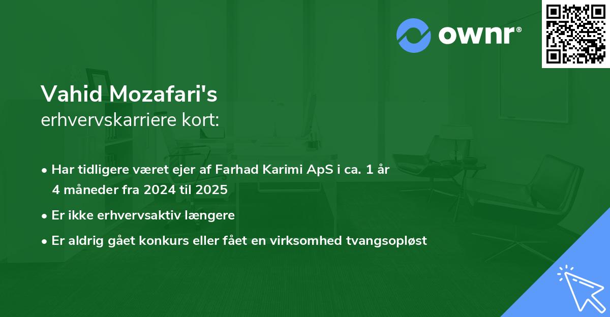 Vahid Mozafari's erhvervskarriere kort