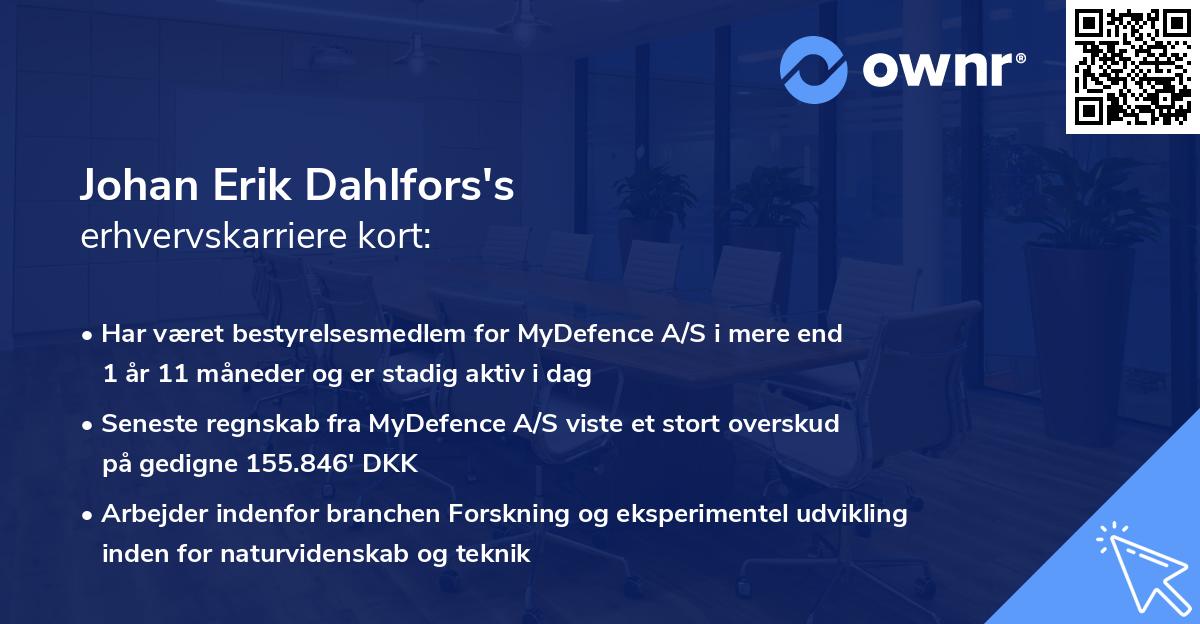 Johan Erik Dahlfors's erhvervskarriere kort