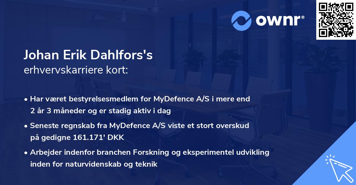 Johan Erik Dahlfors's erhvervskarriere kort