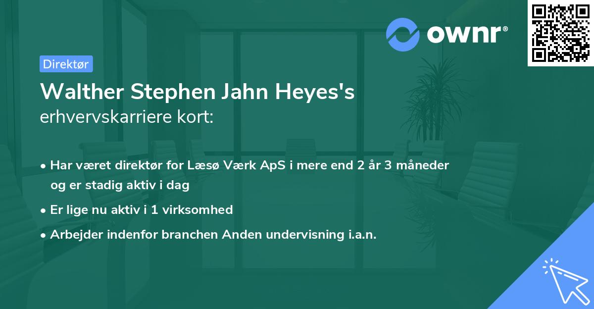 Walther Stephen Jahn Heyes's erhvervskarriere kort