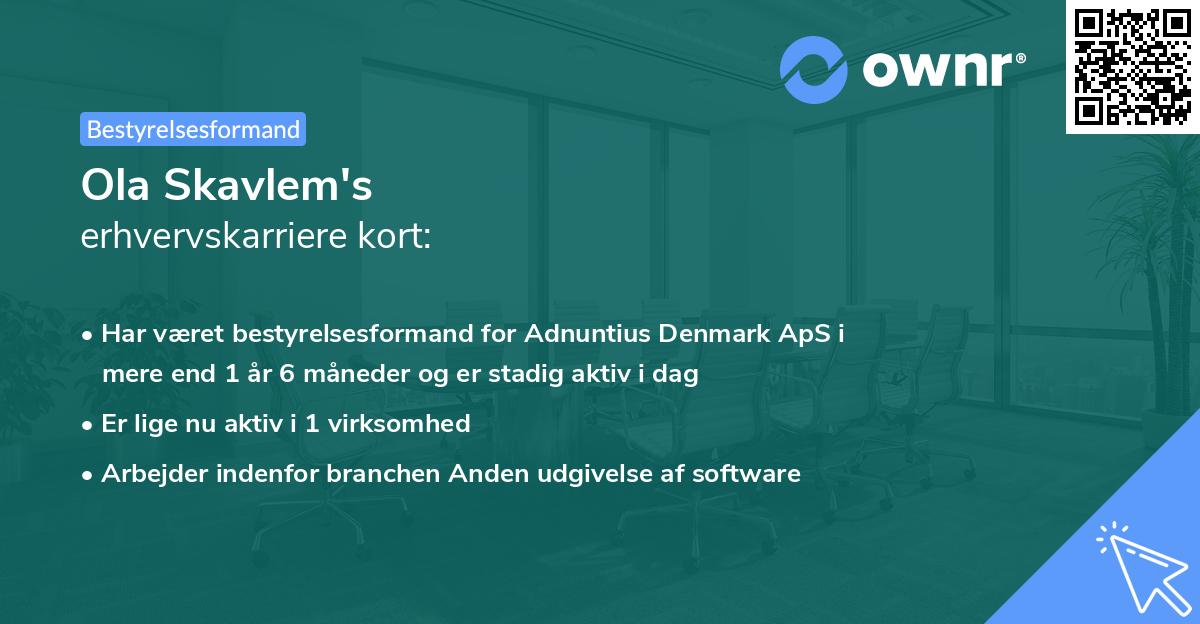 Ola Skavlem's erhvervskarriere kort