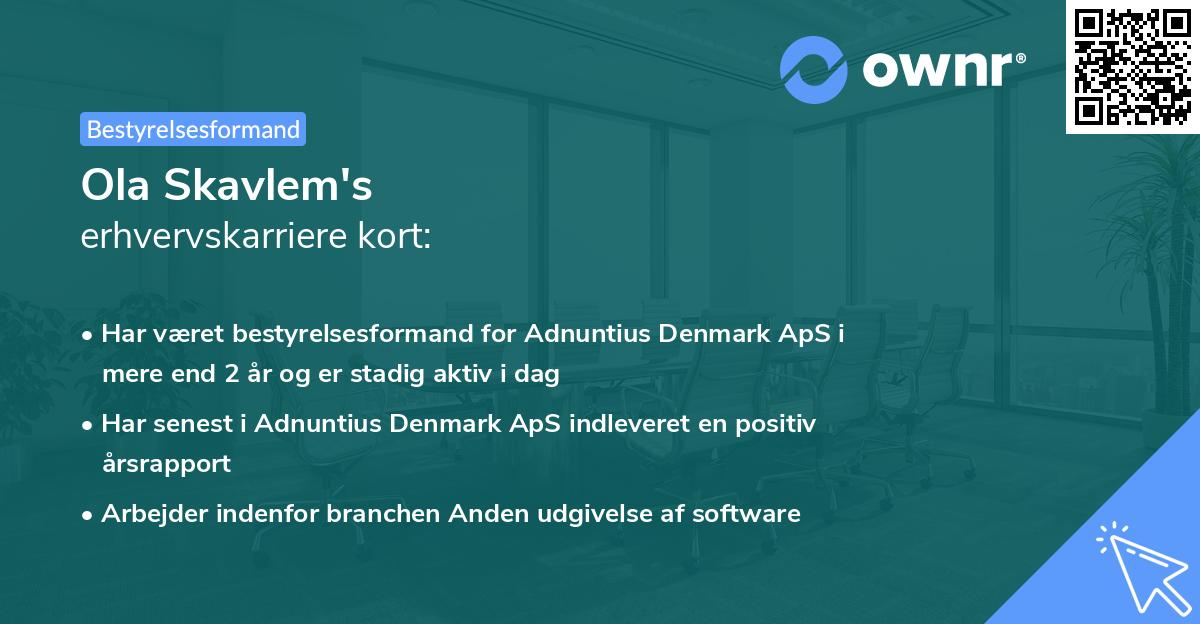 Ola Skavlem's erhvervskarriere kort