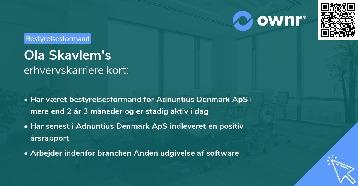 Ola Skavlem's erhvervskarriere kort