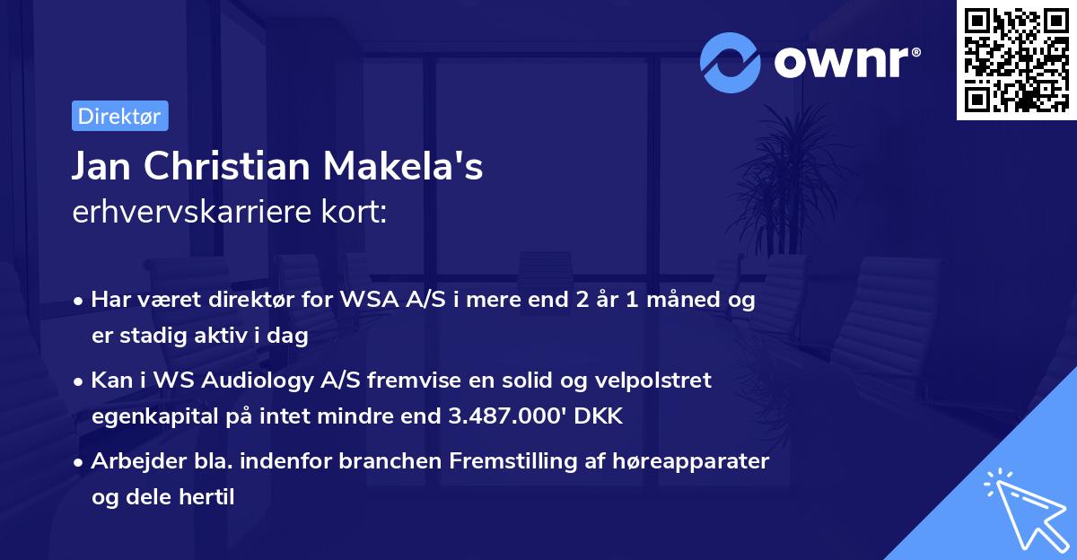 Jan Christian Makela's erhvervskarriere kort
