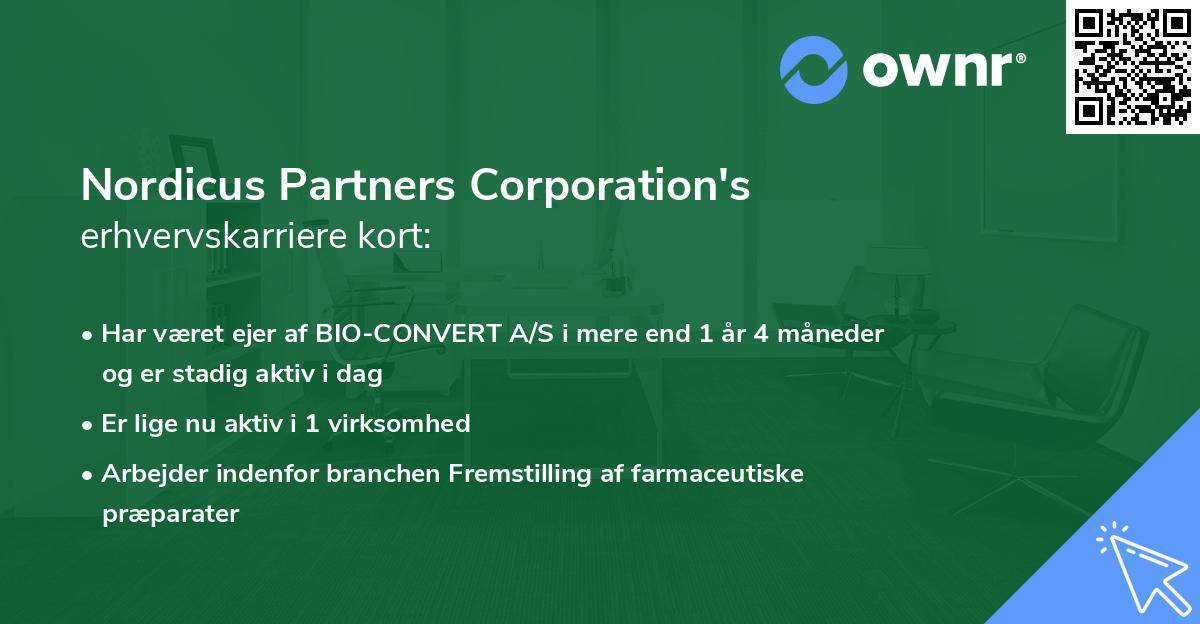 Nordicus Partners Corporation's erhvervskarriere kort