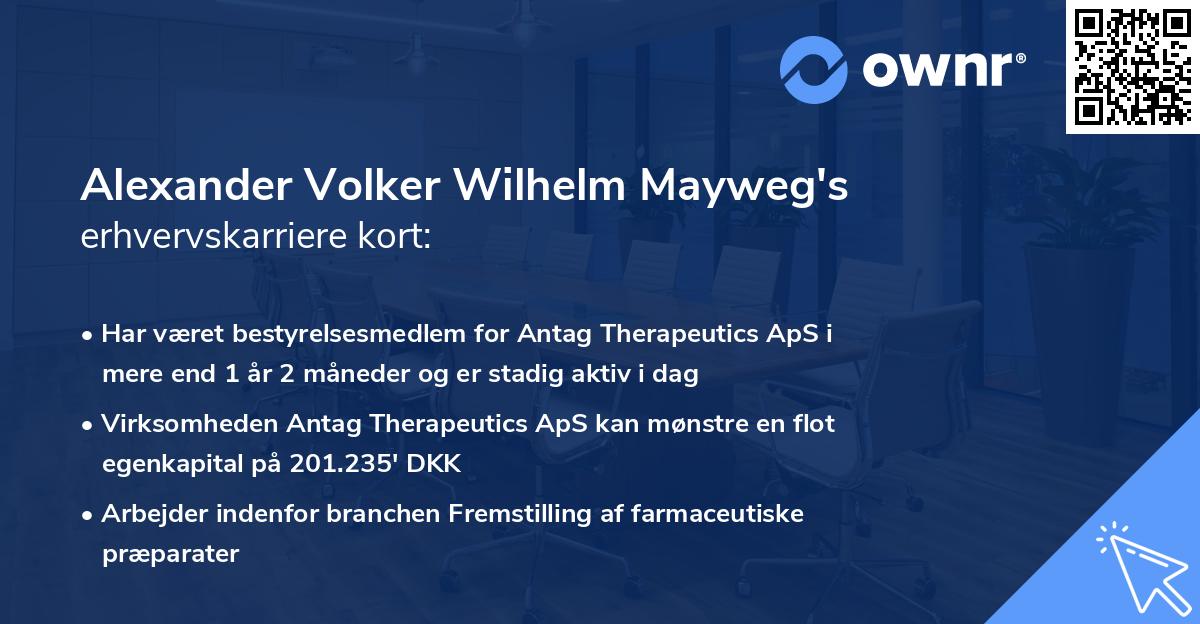 Alexander Volker Wilhelm Mayweg's erhvervskarriere kort