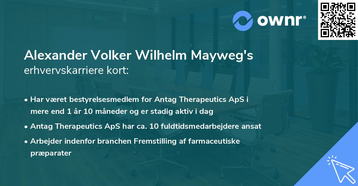 Alexander Volker Wilhelm Mayweg's erhvervskarriere kort