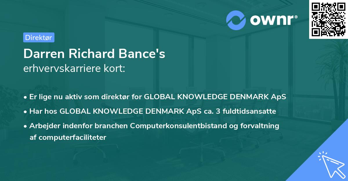 Darren Richard Bance's erhvervskarriere kort