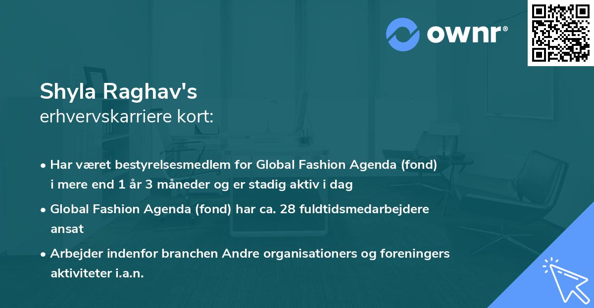Shyla Raghav's erhvervskarriere kort