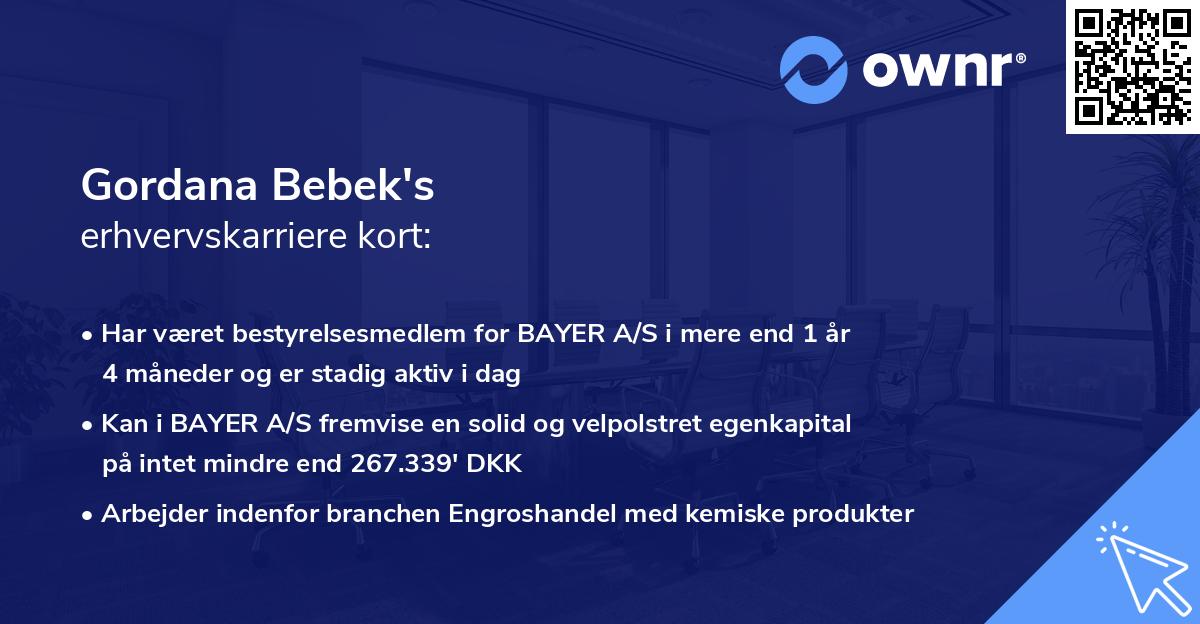Gordana Bebek's erhvervskarriere kort