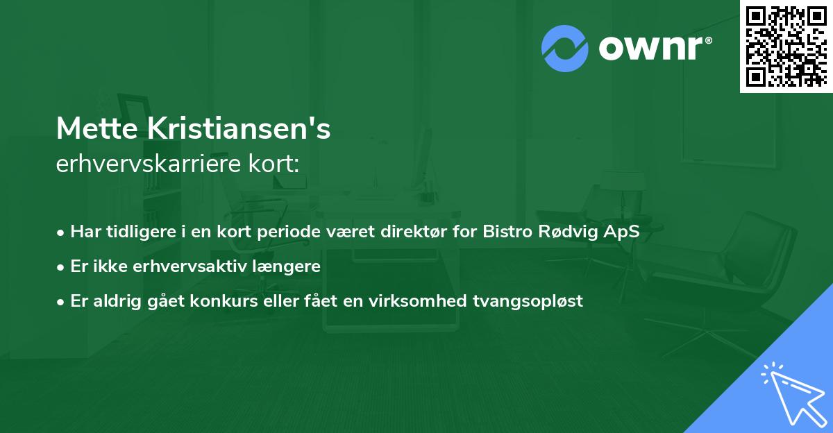 Mette Kristiansen's erhvervskarriere kort