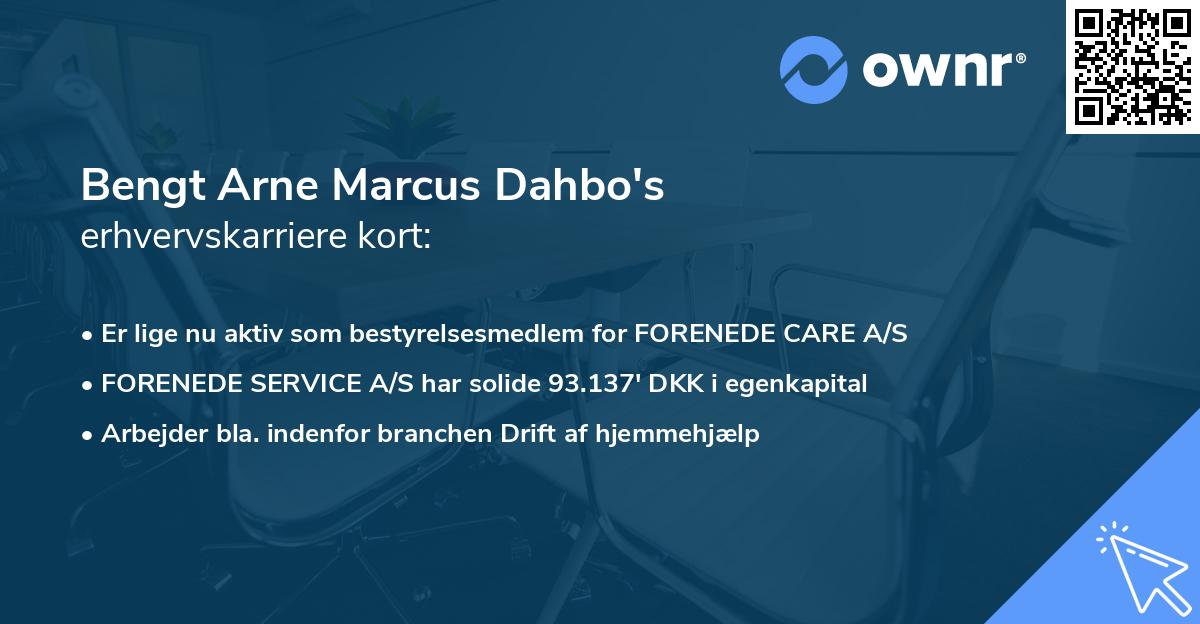Bengt Arne Marcus Dahbo's erhvervskarriere kort