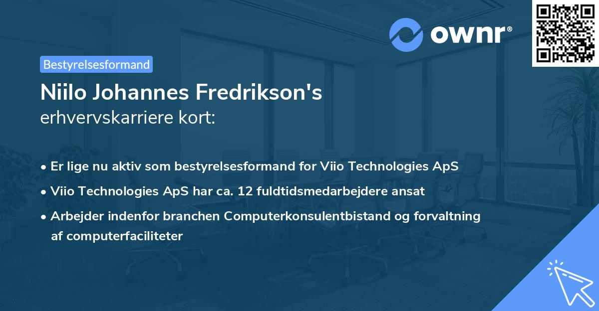 Niilo Johannes Fredrikson's erhvervskarriere kort