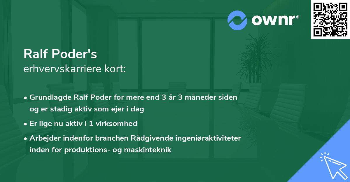 Ralf Poder's erhvervskarriere kort