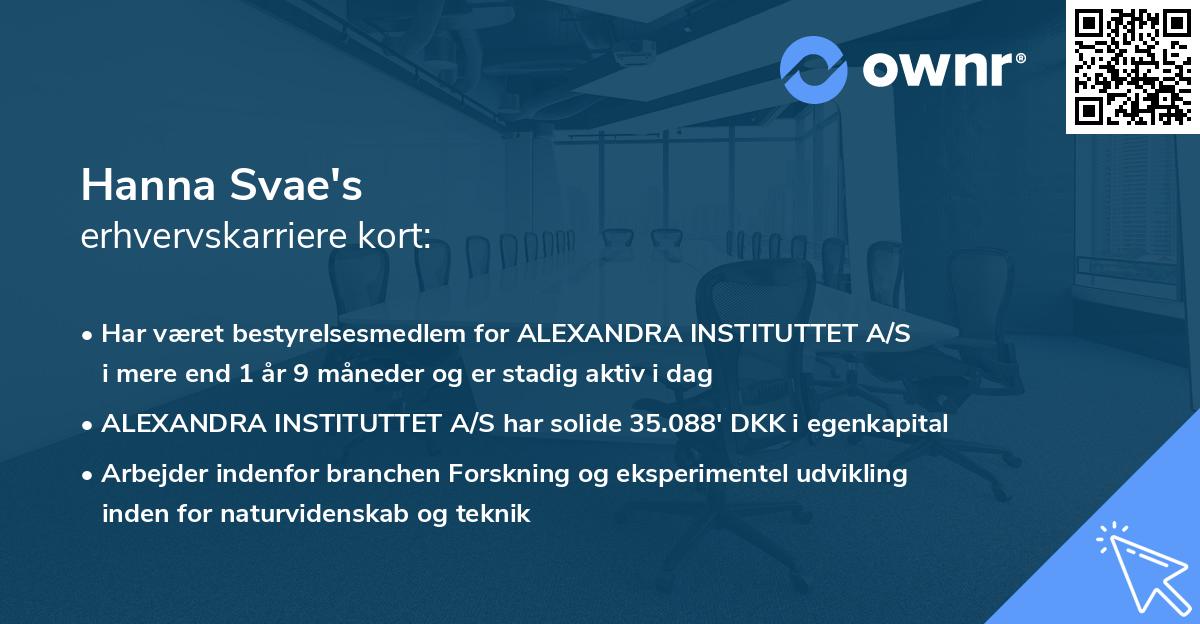 Hanna Svae's erhvervskarriere kort