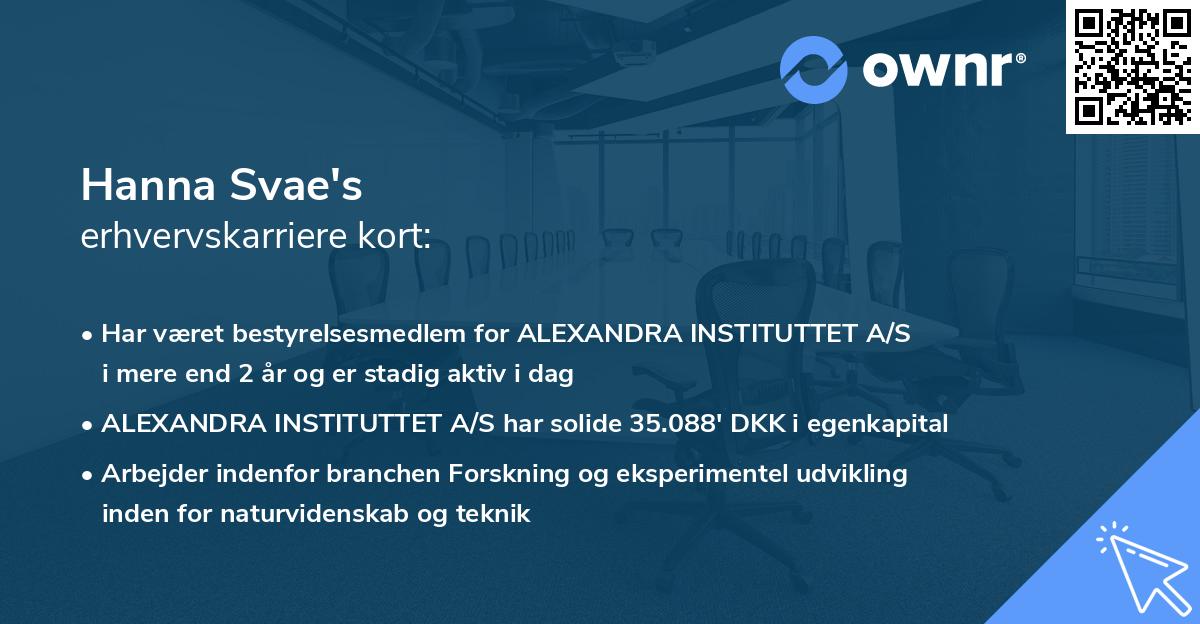 Hanna Svae's erhvervskarriere kort