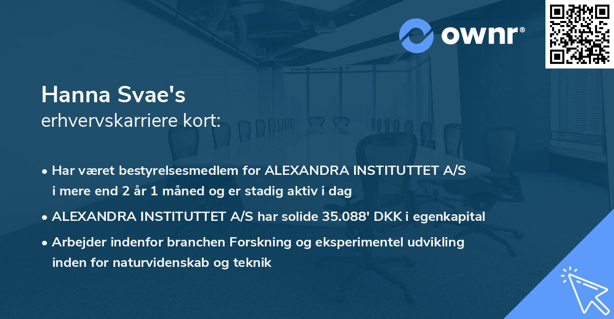Hanna Svae's erhvervskarriere kort