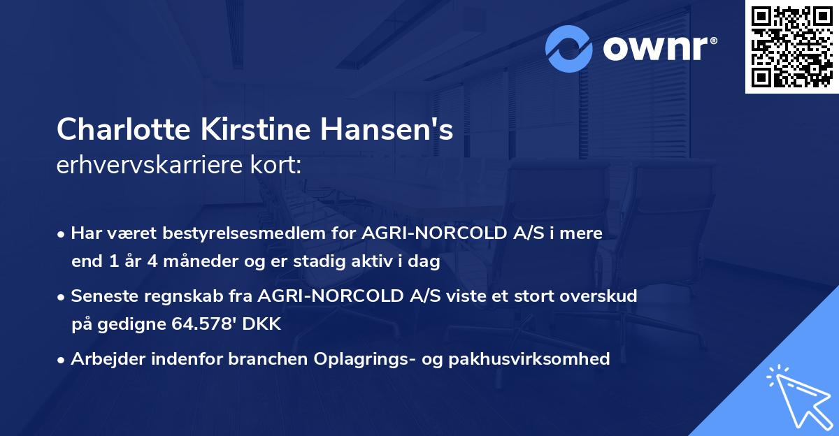 Charlotte Kirstine Hansen's erhvervskarriere kort