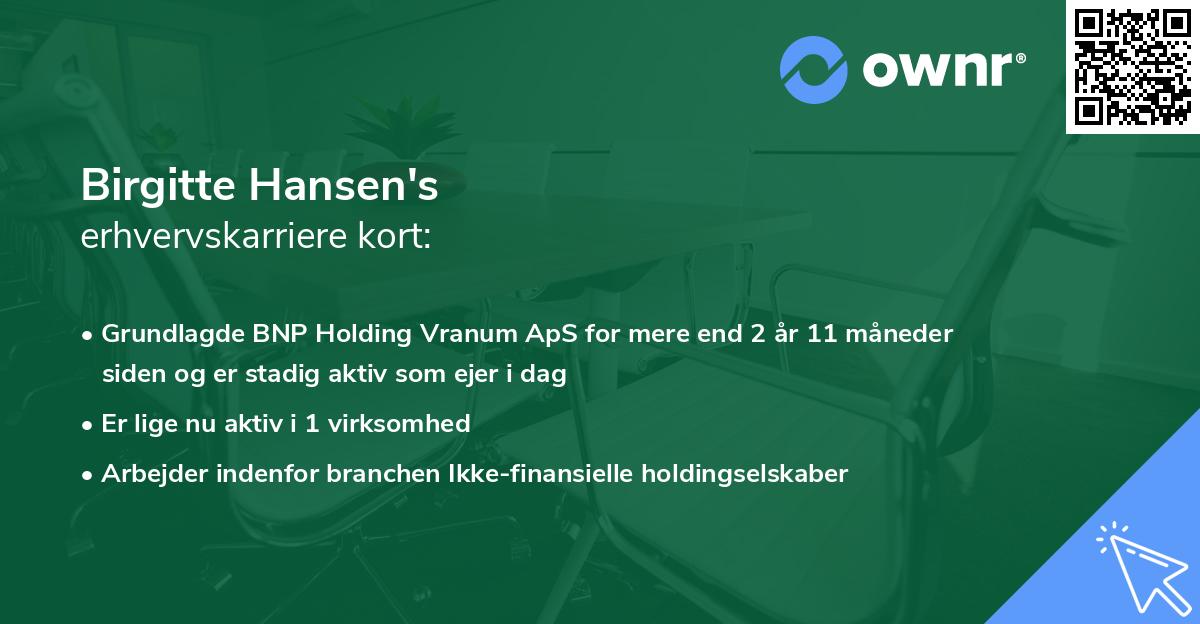 Birgitte Hansen's erhvervskarriere kort