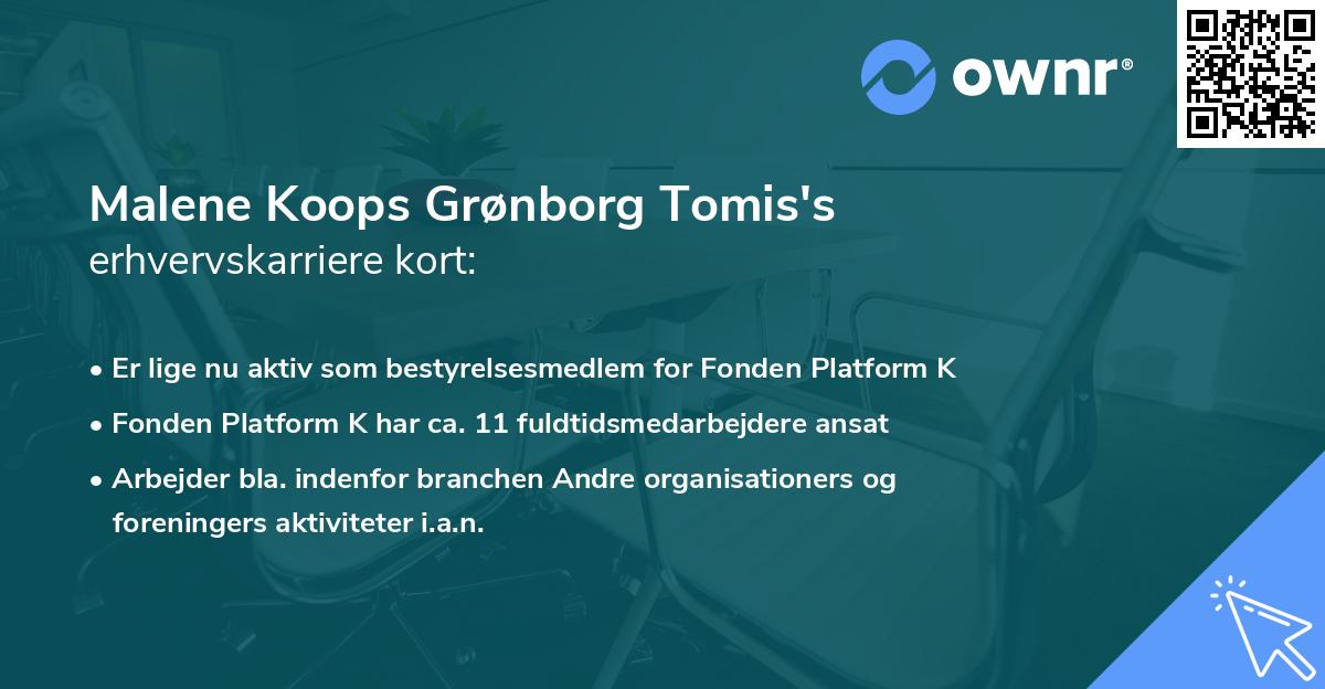 Malene Koops Grønborg Tomis's erhvervskarriere kort
