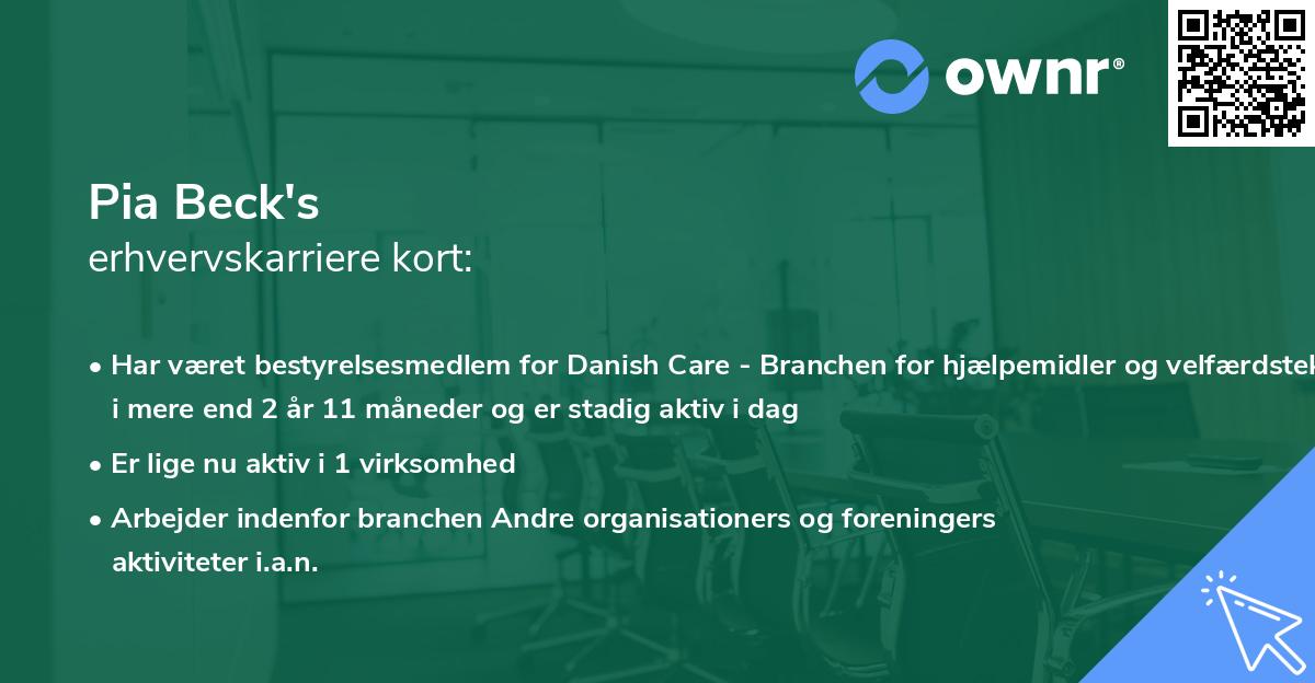 Pia Beck's erhvervskarriere kort