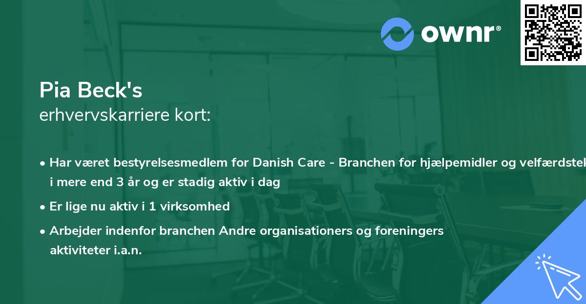 Pia Beck's erhvervskarriere kort