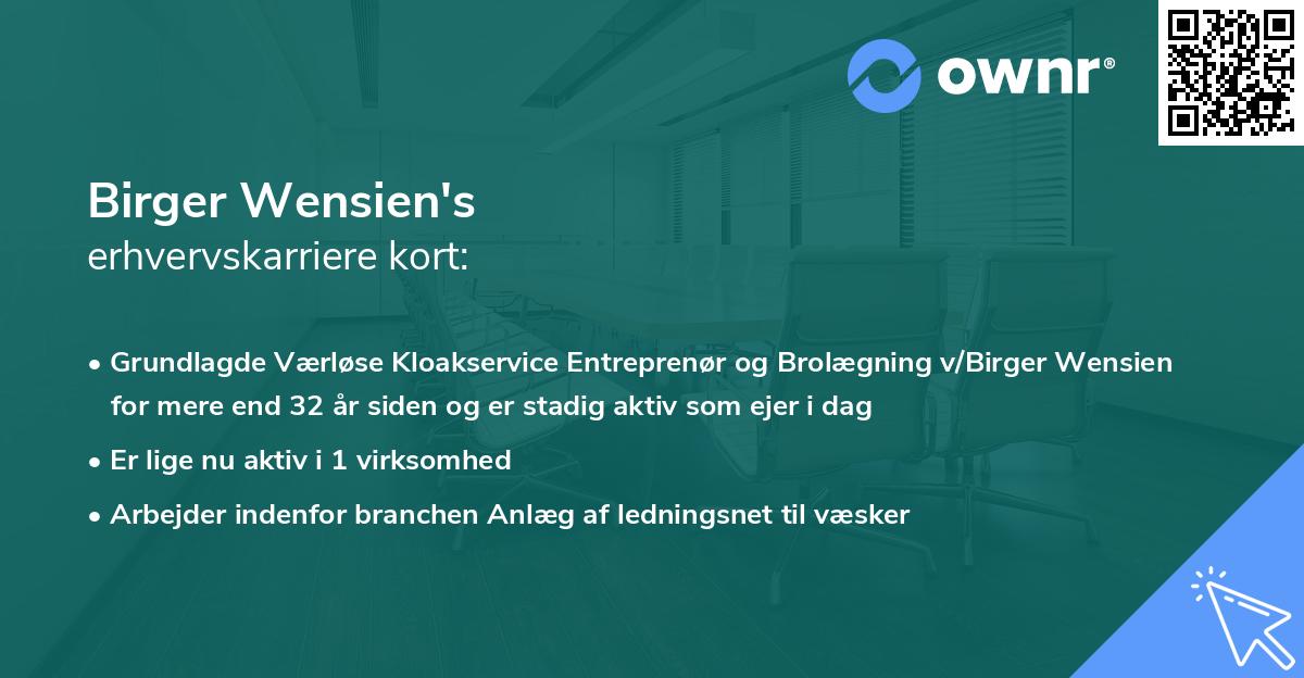 Birger Wensien's erhvervskarriere kort