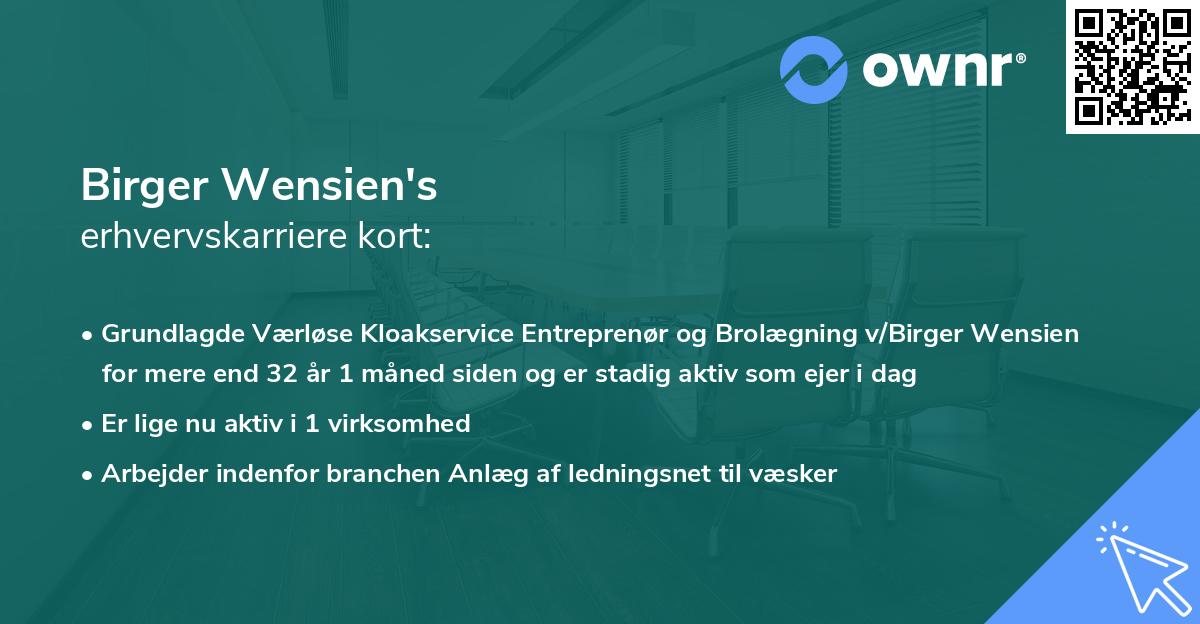 Birger Wensien's erhvervskarriere kort