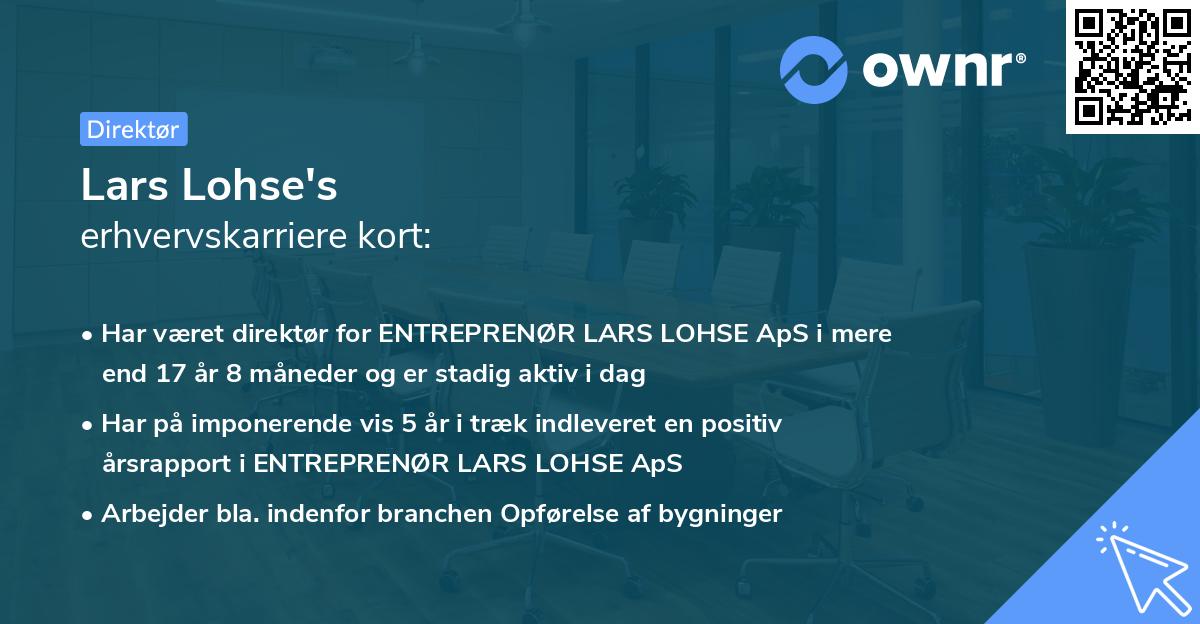 Lars Lohse's erhvervskarriere kort