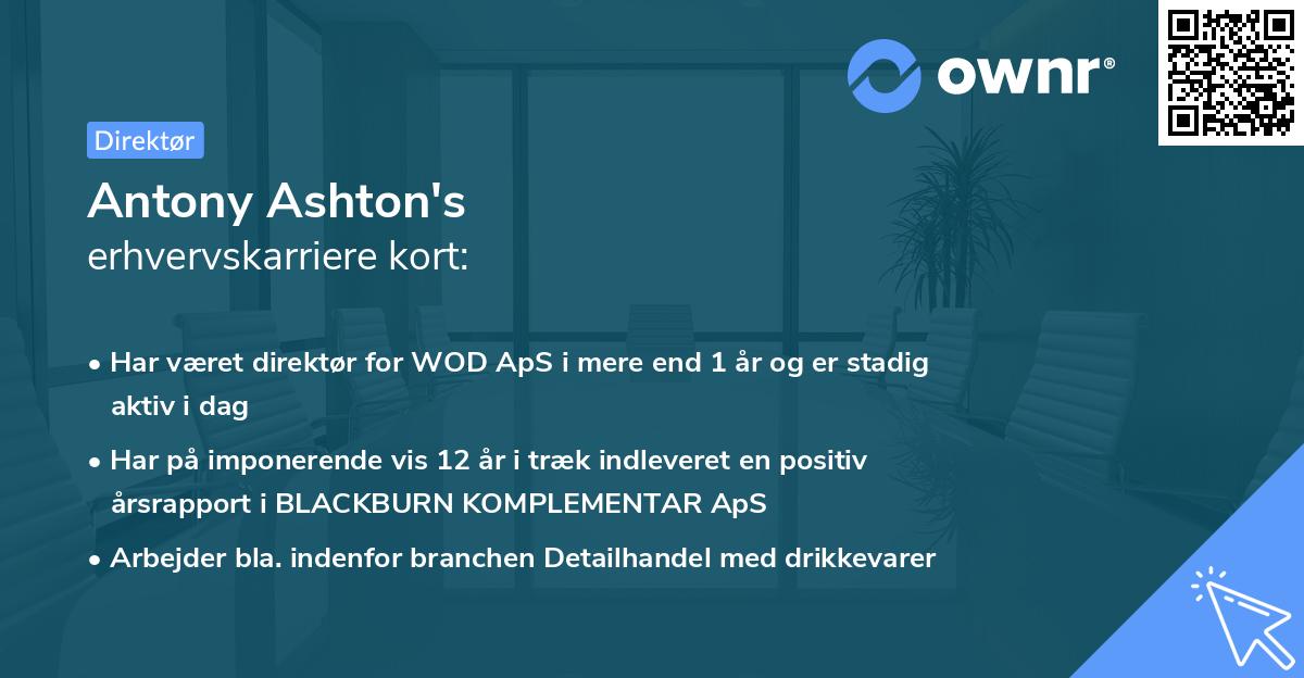 Antony Ashton's erhvervskarriere kort