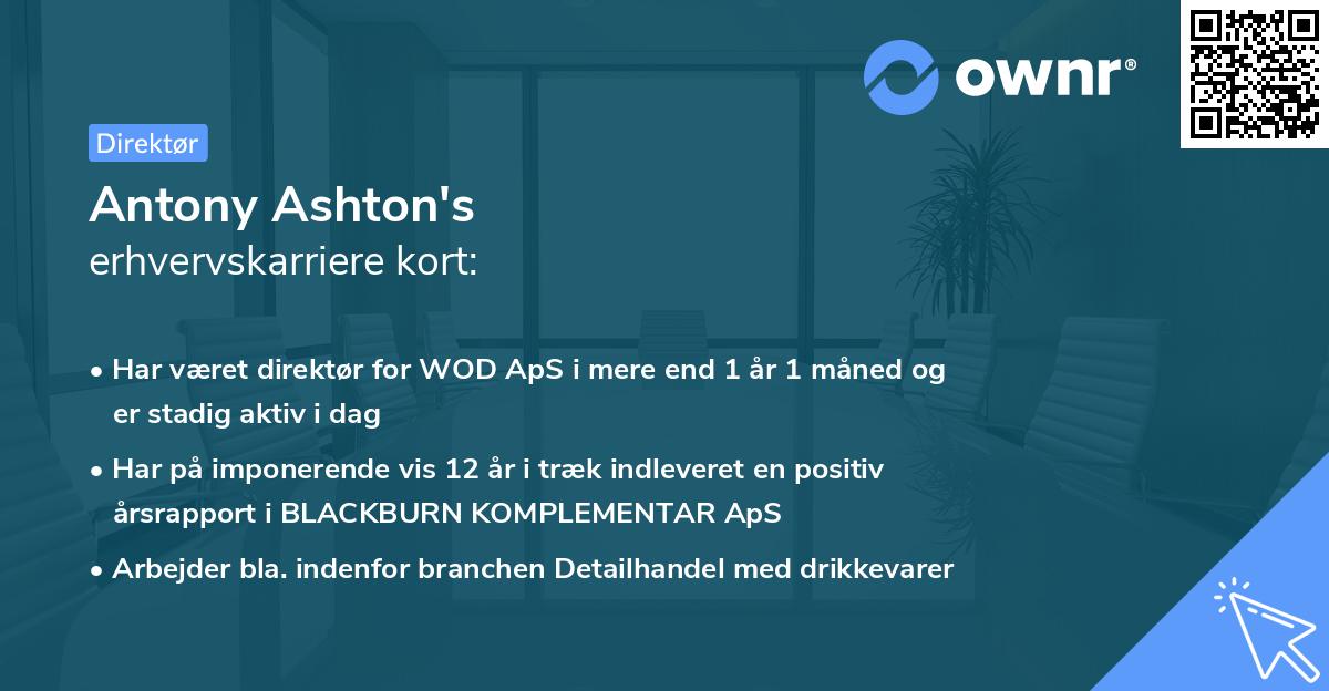 Antony Ashton's erhvervskarriere kort