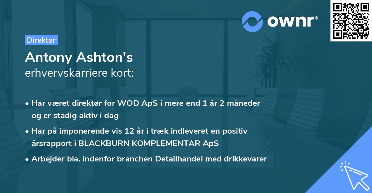 Antony Ashton's erhvervskarriere kort