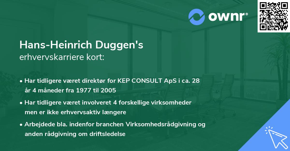 Hans-Heinrich Duggen's erhvervskarriere kort