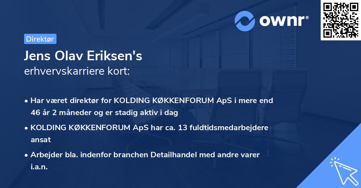 Jens Olav Eriksen's erhvervskarriere kort