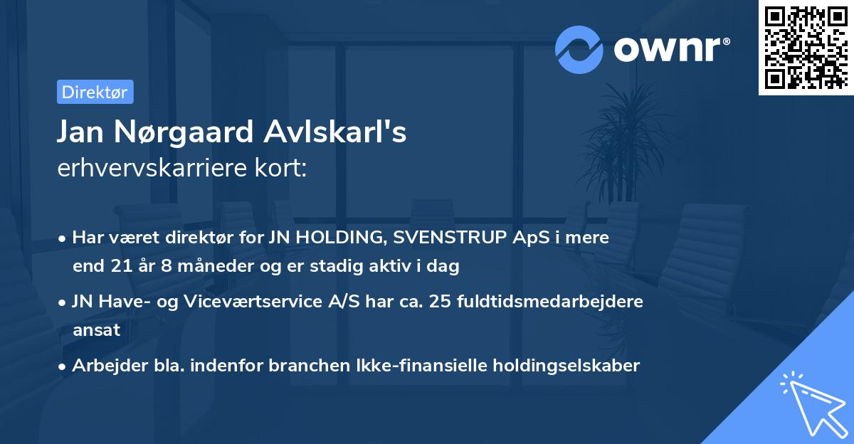 Jan Nørgaard Avlskarl's erhvervskarriere kort