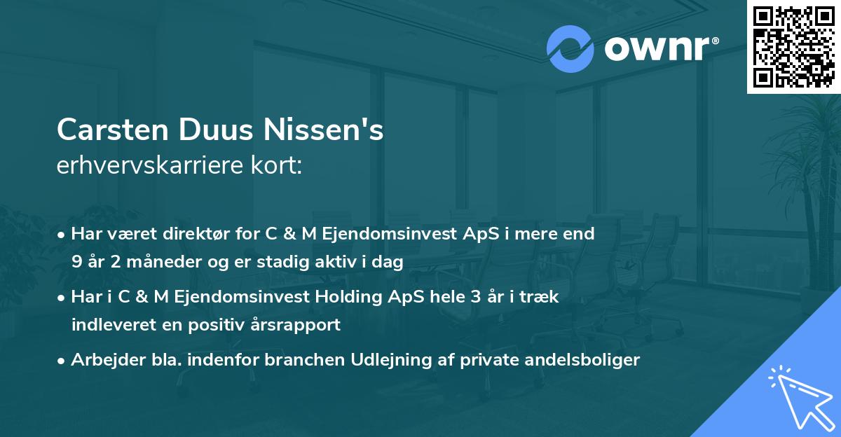 Carsten Duus Nissen's erhvervskarriere kort